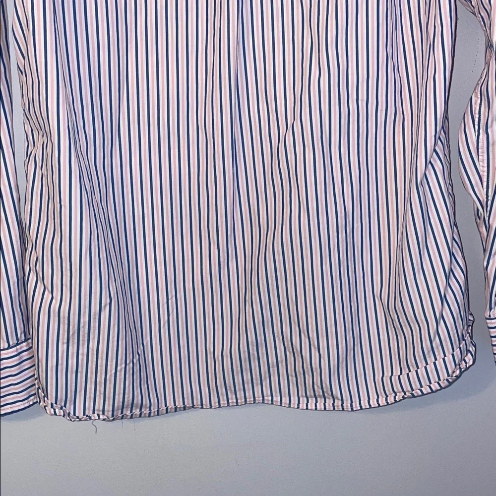 J. Crew Pink Blue White Striped Cotton Slim Fit Button Up Shirt size M